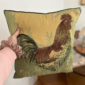 Vintage Rooster Tapestry Throw Pillow - Green Farmhouse Decor